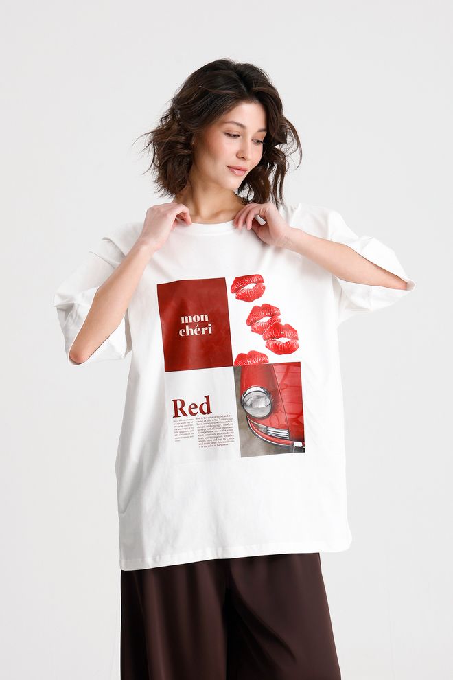 Maglietta Oversize con Stampa Lettere