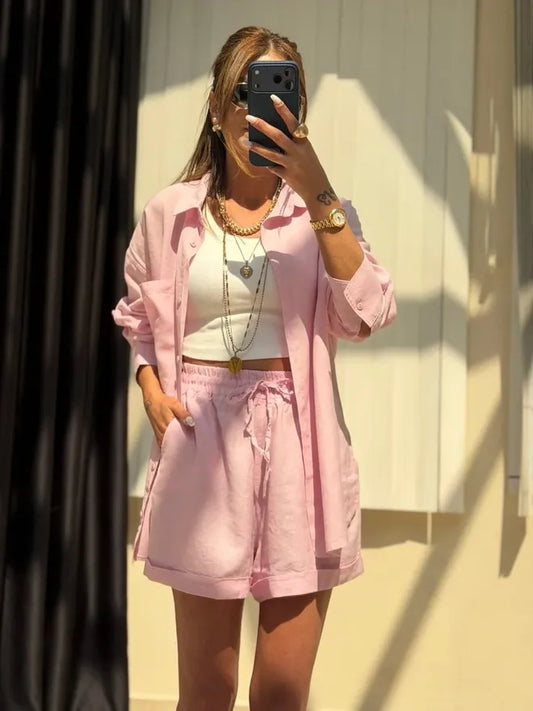 set camicia e shorts in lino