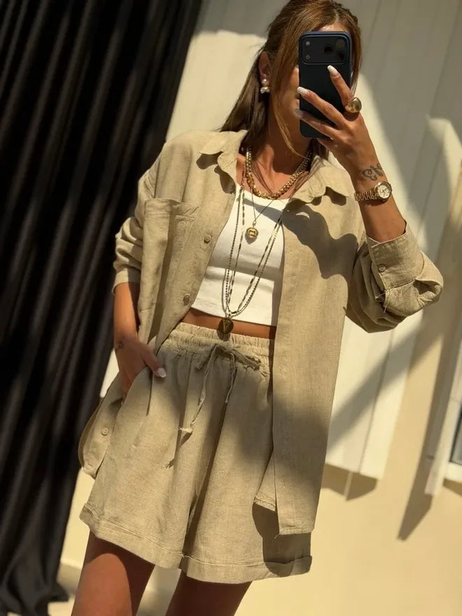 set camicia e shorts in lino
