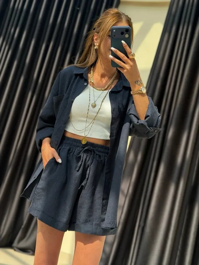 set camicia e shorts in lino