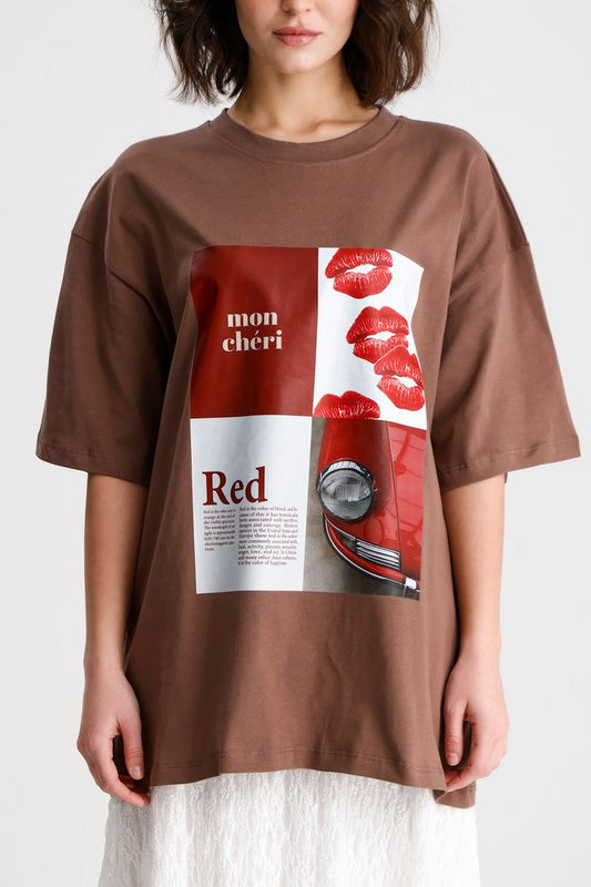 Maglietta Oversize con Stampa Lettere